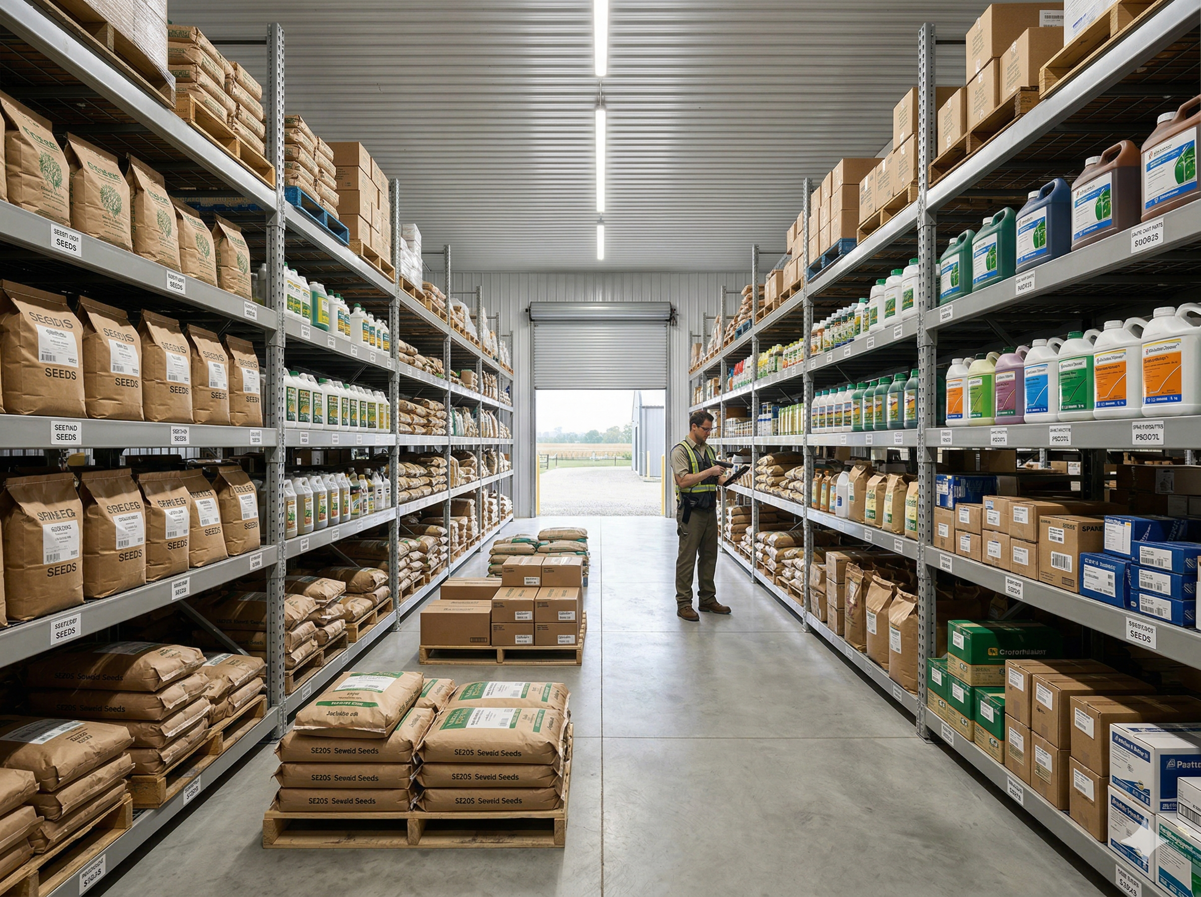 Organized farm supply warehouse