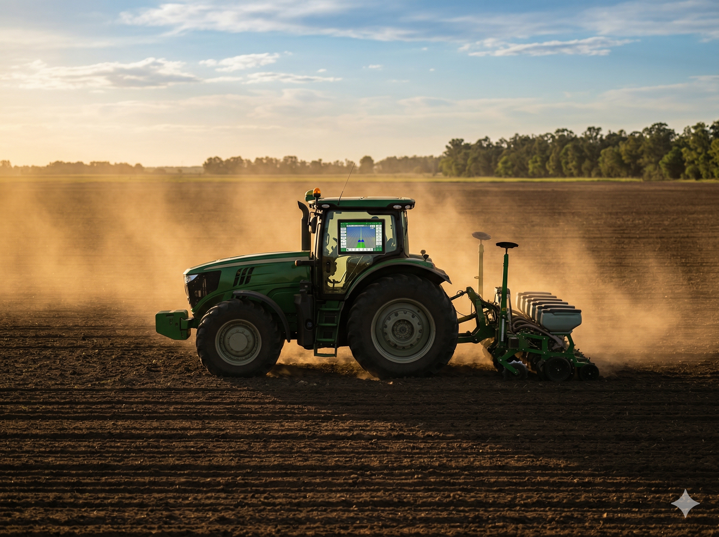 Modern tractor with GPS precision planter