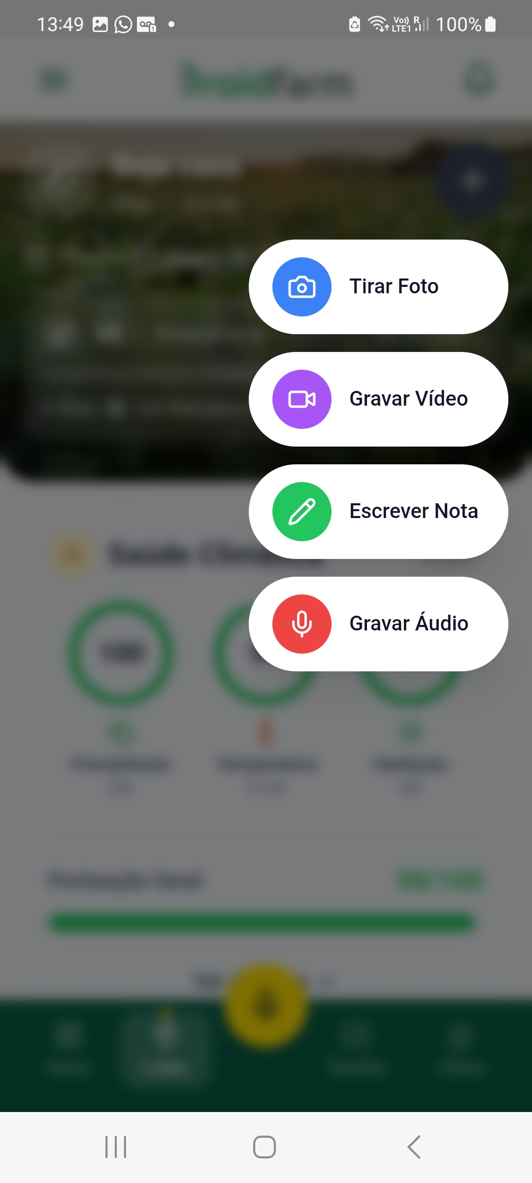 Voice recording and quick actions menu